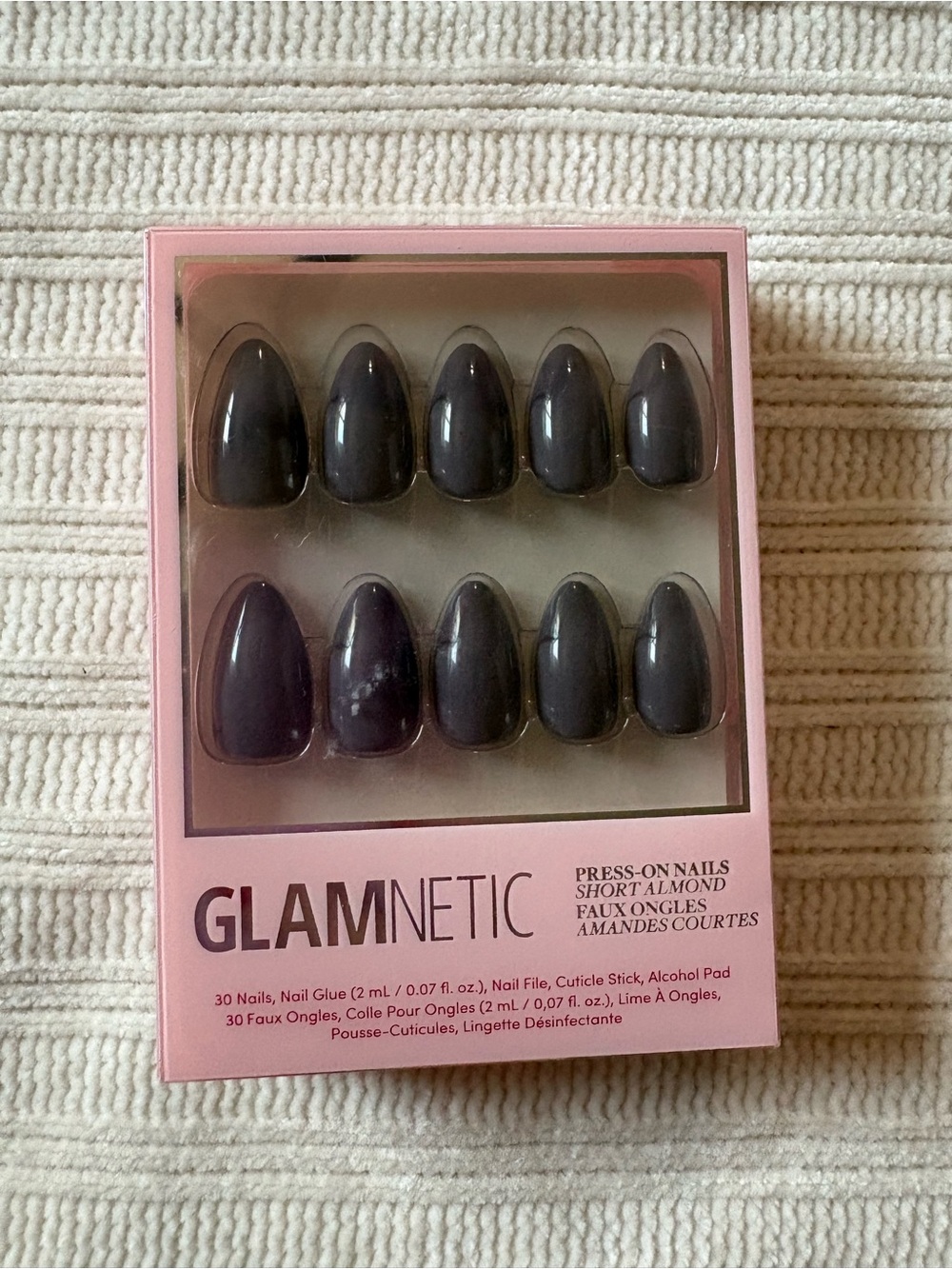 Glamnetic Short Almond Press-On Nails in Ash Gray
